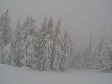 Stormy day with strong winds near the ridges.