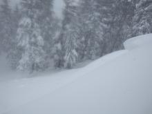 Skier's right side of crown and debris.