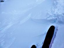 A ski cut on this ridgeline test slope triggered a ~8-12 inch deep wind slab