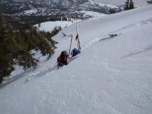 ECTN on small wind loaded test slope.  3-4'' wind slab on top of less dense snow, mainly stellars, on top of a previous melt freeze crust.