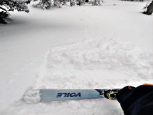 Skier triggered sluff of wet heavy snow on a small test slope below 8000 ft. 