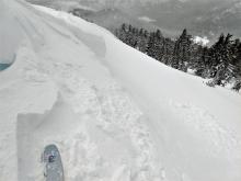 Smal ski cut triggered wind slab on a test slope on Powderhouse Peak. 