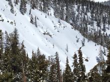 Small loose wet avalanche off of rocks on east aspect around 11am.