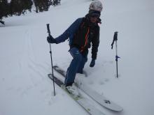 Skipen over knee deep at 8700' on E aspect at 11:30am.