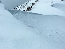 Another cornice failure near the true summit of Judah.