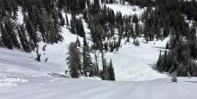 Debris at the bottom of the slope form both loose wet and the slab avalanche