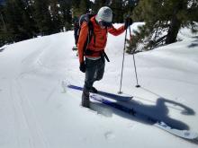Still ski supportable but not boot supportable 9 inch thick 1F hard crust at 7,420' at 10:15 am.