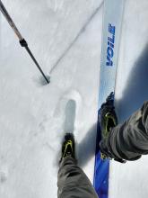 Boot top deep wet snow on a SE aspect at 8600 ft. at 9:45 am