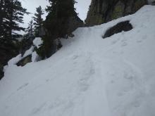 Ski cuts on small test slopes showing the presence of the loose wet avalanche problem.