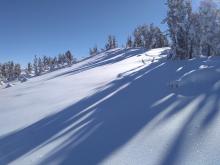 Surface hoar covering all of this ridgetop slope and nearly all other similar open northerly aspects.