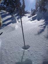 Dec 12 rain crust on summit ridge exposed by wind scouring.