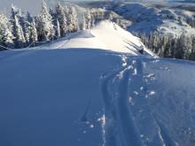 New snow on the Mt. Judah ridgetop, available for wind transport.