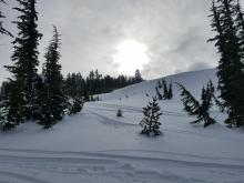 light blowing snow over this cornice below treeline