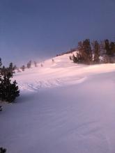 Small cornice formation on SSW aspect of Tamarack summit approach