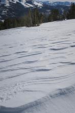 Soft sastrugi on SE slope near the summit