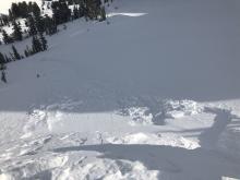 Small windslab avalanche triggered by a cornice drop. 