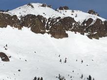 By 2:30pm, only very small roller balls off of rocks observed on the south face of Castle Peak