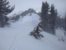 Traversing the ridgetop and ski cutting numerous test slopes produced no unstable results.