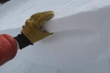 This thin but strong wind slab sits on less dense snow. 
