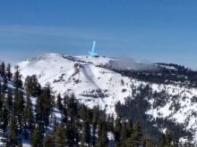 Old wind slab crown in the distance on Mt. Lola, E aspect at ~9,000'.