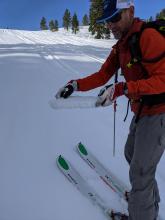 Frozen crust on shady slopes this morning.