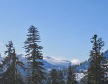 Impressive wind transported snow on Stevens and Red Lake Peak in the distance.  