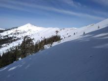 Castle-Basin Ridge showing very little wind loading from NE winds.