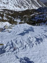 Wind scoured features on NNE aspect near the top of Tamarack