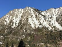 My line was climbers right of the prominent rock ridge, in the center of the photo