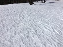 Transitional snow on E aspects, 8500', at noon.