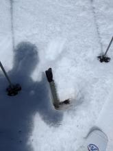 ~2 inches of corn snow on top of a 12 inch thick refrozen melt-freeze crust on a S aspect at 9000 ft. 