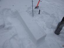 Artificially loaded PST with about 10 cm of "slab" on top of it to test the current snow surface