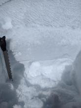 Wet surface snow on top of a thick refrozen melt freeze crust on top of more wet snow on a SE aspect at 8000 ft at 10:40 am