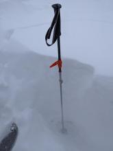 3 ft thick wind slab resting on softer storm snow on top of an old firm crust.