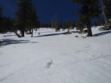 Corn snow lower on peak around 8000'.