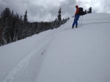 Ski cut on a small wind-loaded test slope that did not produce any signs of instability
