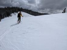 Wind textures in the surface snow on the ridgeline with some snow still available for tranport