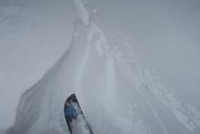 Cracking in wind slab on a test slope.