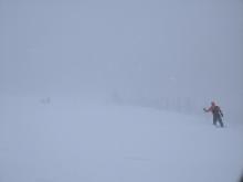 Poor visibility due to blowing snow and flat light
