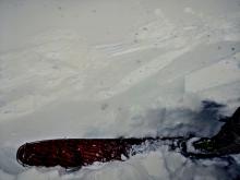 A ski kick triggered a small cornice piece that fell onto this slope and released a 8 to 10 inch deep soft wind slab on the test slope below it. NE facing 7800 ft.