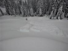 Same avalanche from the top of the slope. Note the crack on the left flank.