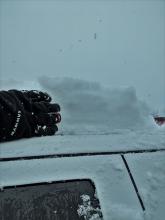 The amount of snow that accumulated on the top of the truck during our 4 hr tour