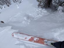 Skier triggered wind slab on a small NE facing test slope near the top of Hidden Peak