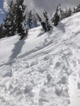 Small wet loose slide, south face of Incline Peak, around 4pm