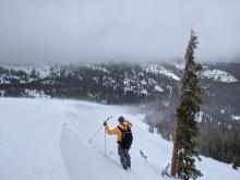 Drifting snow over N ridge of Silver Peak.