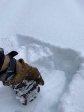 Top of hand pit with 6” on new snow on crust