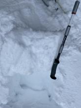 Hand pit showed a weaker/softer snow below the sun crust. Easy fracture at below the crust, then surprisingly another fracture 10-12” inches below the crust. 