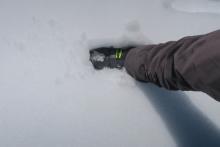 Ascending towards Echo Peak around 1015am surface snow was softening so that boot were not always supportable. 