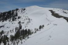 Previous broken cornice chunks along the ridge. 