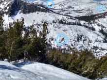 3 areas of glide cracks seen out in Desolation WIlderness. The closest, lowest one has enlarged in recent days.